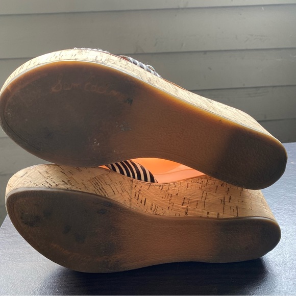 SAM EDELMAN Reid White Brown leather Cork Wedge Platform Mules Slides Sandals - Picture 13 of 13